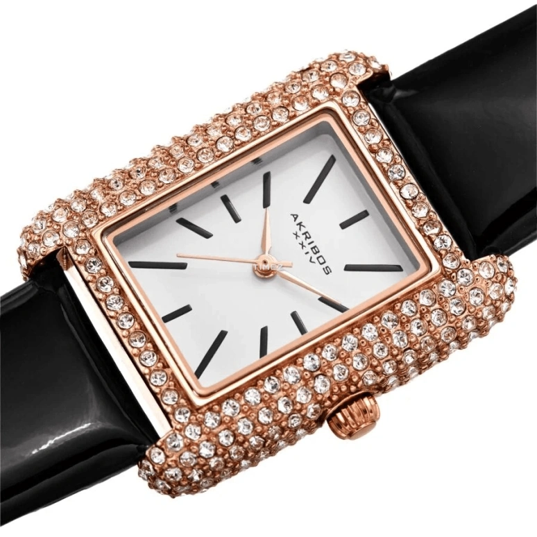 Akribos XXIV,Women’s Watches 27mm,27mm,Brass,White,Quartz,Hardlex,Rectangular,AK1068BK