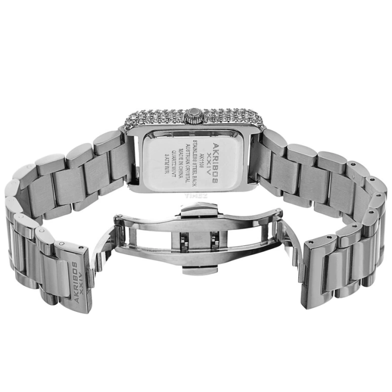 Akribos XXIV,Women’s Watches 28mm,28mm,Brass,White,Quartz,Hardlex,Rectangular,AK1108SS
