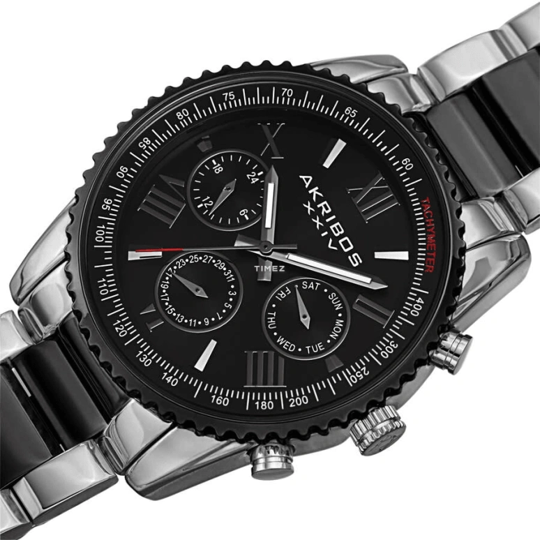 Akribos XXIV,Men’s Watches 48mm,48mm,Composite,Black,Quartz,Date,Day,AK1099TTB