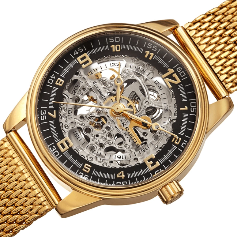 Akribos XXIV,Men’s Watches 41mm,41mm,Stainless Steel,Black,Skeleton,Automatic,Hardlex,Round,AK1074YGB