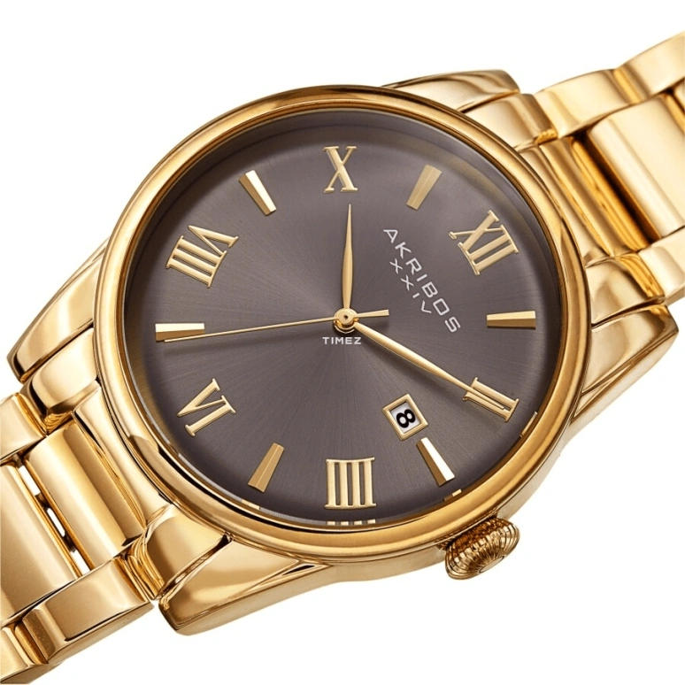 Akribos XXIV,Men’s Watches 41mm,41mm,Composite,Grey,Quartz,Day,Hardlex,AK1056YGN