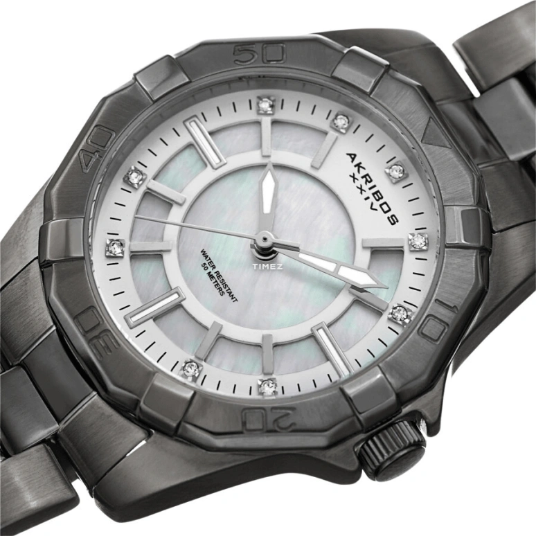 Akribos XXIV,Women’s Watches 34mm,34mm,Stainless Steel,White,Quartz,Hardlex,Round,AK1006GN