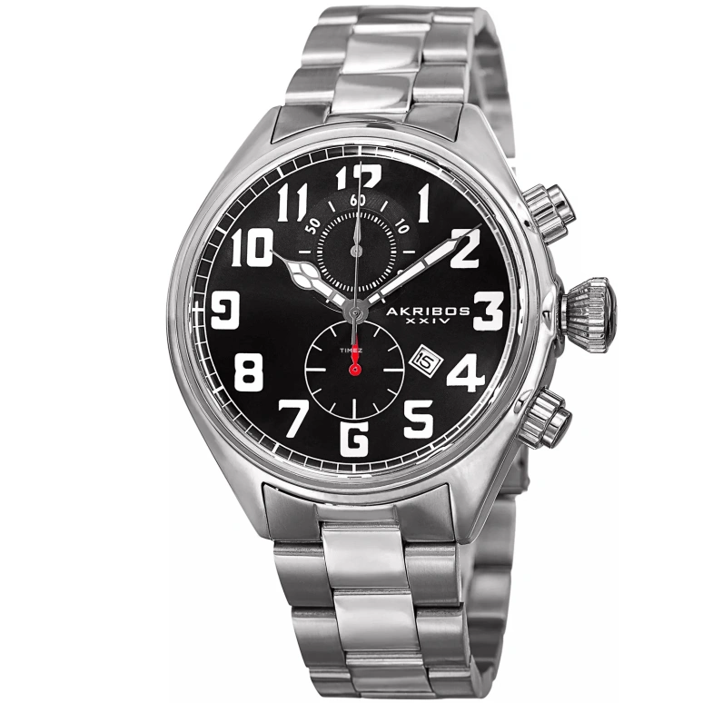 Akribos XXIV,Men’s Watches 47mm,47mm,Stainless Steel,Black,Quartz,Chronograph,Day,AK853SSB