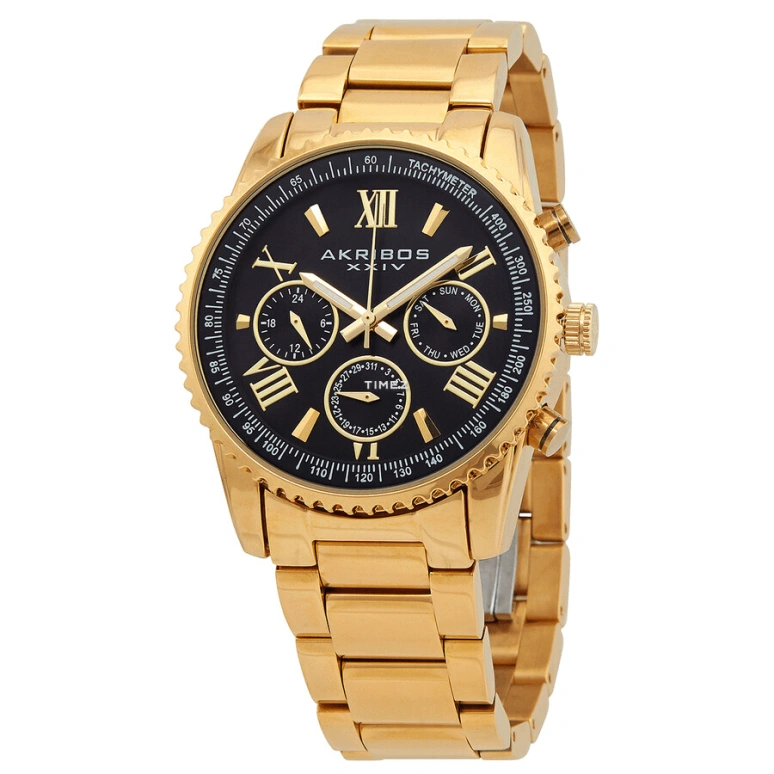 Akribos XXIV,Men’s Watches 48mm,48mm,Composite,Black,Quartz,Date,Day,AK1099YGB