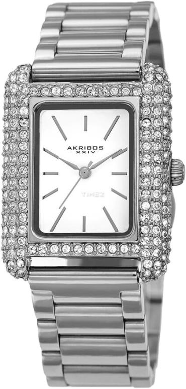 Akribos XXIV,Women’s Watches 28mm,28mm,Brass,White,Quartz,Hardlex,Rectangular,AK1108SS