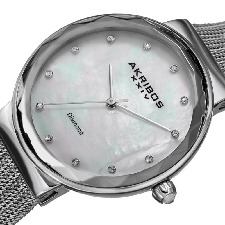 Akribos XXIV,Women’s Watches 36mm,36mm,Composite,White,Quartz,Hardlex,Round,AK1009SS