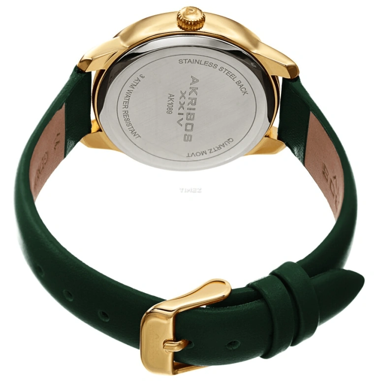 Akribos XXIV,Women’s Watches 34mm,34mm,Composite,Green,Silver,Quartz,Hardlex,Round,AK1089GN