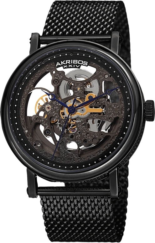 Akribos XXIV,Men’s Watches 43mm,43mm,Stainless Steel,Skeleton,Automatic,Sapphire,Hardlex,Round,AK732BK