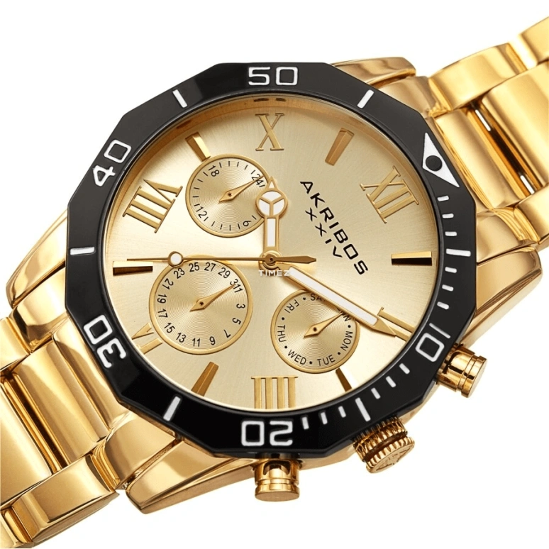 Akribos XXIV,Men’s Watches 42mm,42mm,Composite,Gold,Quartz,Date,Day,Dule Time,AK1054YG