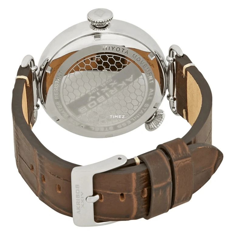 Akribos XXIV,Men’s Watches 46mm,46mm,Stainless Steel,Silver,Quartz,Dule Time,Hardlex,AK796SSBR