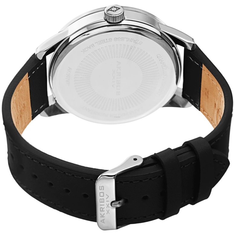 Akribos XXIV,Men’s Watches 45mm,45mm,Stainless Steel,Black,Skeleton,Quartz,Day,Hardlex,AK1079SSBK