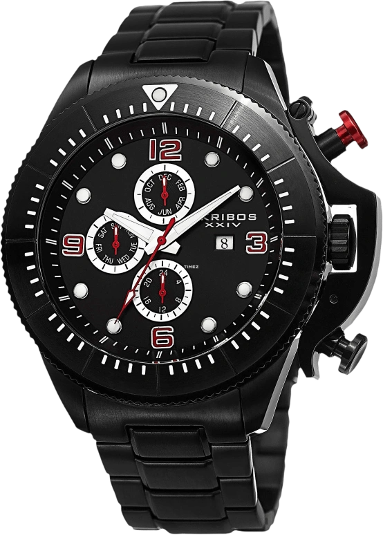 Akribos XXIV,Men’s Watches 50mm,50mm,Stainless Steel,Black,Quartz,Month,Date,Day,AK724