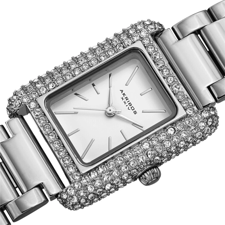Akribos XXIV,Women’s Watches 28mm,28mm,Brass,White,Quartz,Hardlex,Rectangular,AK1108SS