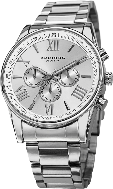 Akribos XXIV,Men’s Watches 45mm,45mm,Composite,Silver,Quartz,Date,Day,AK736SS