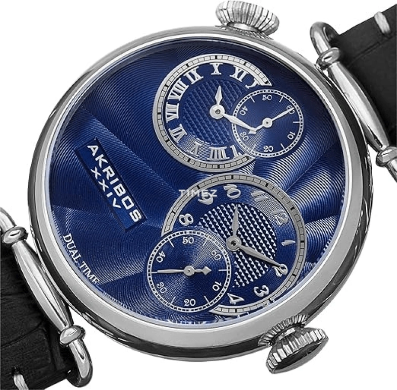 Akribos XXIV,Men’s Watches 46mm,46mm,Stainless Steel,Blue,Quartz,Dule Time,Hardlex,AK796SSBU