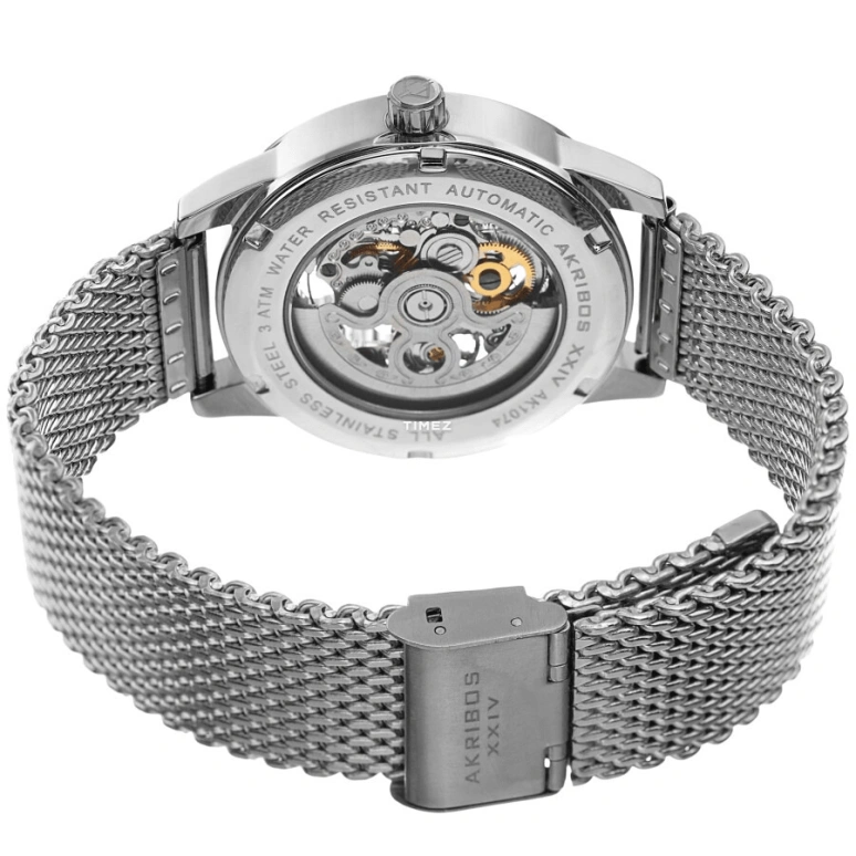 Akribos XXIV,Men’s Watches 41mm,41mm,Composite,White,Skeleton,Automatic,Hardlex,Round,AK1074SS