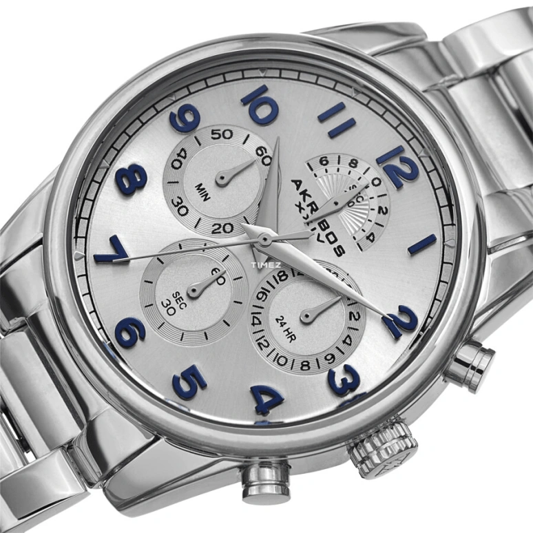 Akribos XXIV,Men’s Watches 41mm,41mm,Composite,Silver,Quartz,Chronograph,Hardlex,AK1042SS
