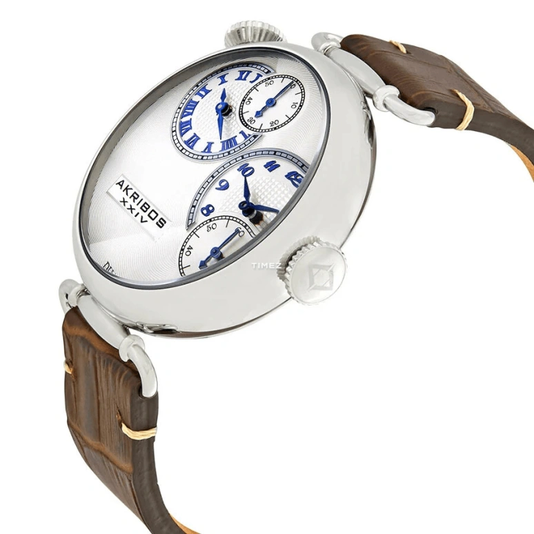 Akribos XXIV,Men’s Watches 46mm,46mm,Stainless Steel,Silver,Quartz,Dule Time,Hardlex,AK796SSBR