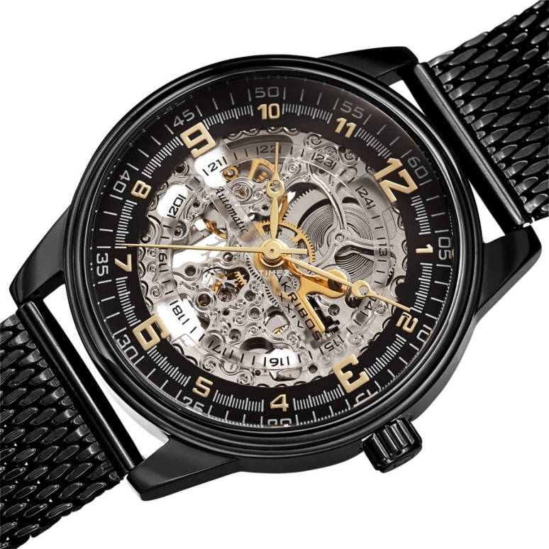 Akribos XXIV,Men’s Watches 41mm,41mm,Stainless Steel,Black,Skeleton,Automatic,Hardlex,Round,AK1074BK