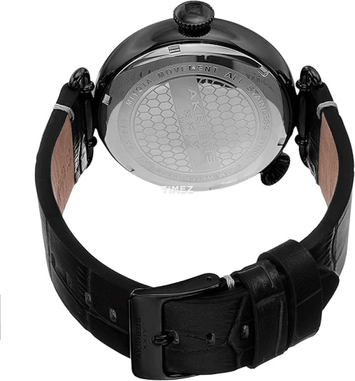 Akribos XXIV,Men’s Watches 46mm,46mm,Stainless Steel,Black,Quartz,Dule Time,Hardlex,AK796BK