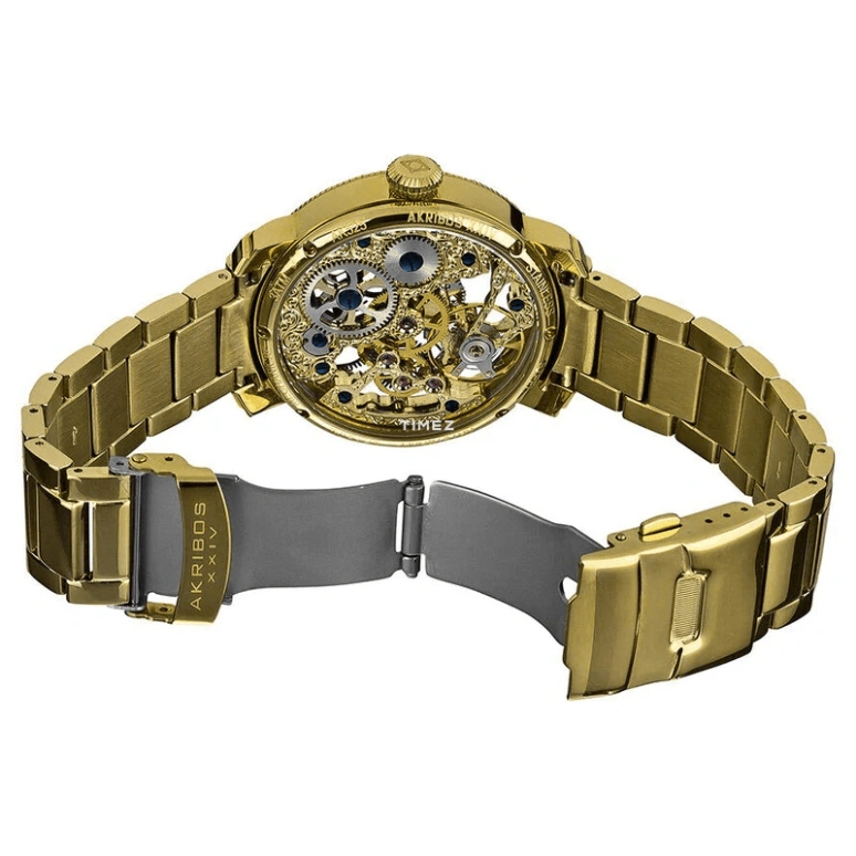 Akribos XXIV,Men’s Watches 43mm,43mm,Stainless Steel,Champagne,Skeleton,Handwound,Sapphire,Hardlex,Round,AK525YG