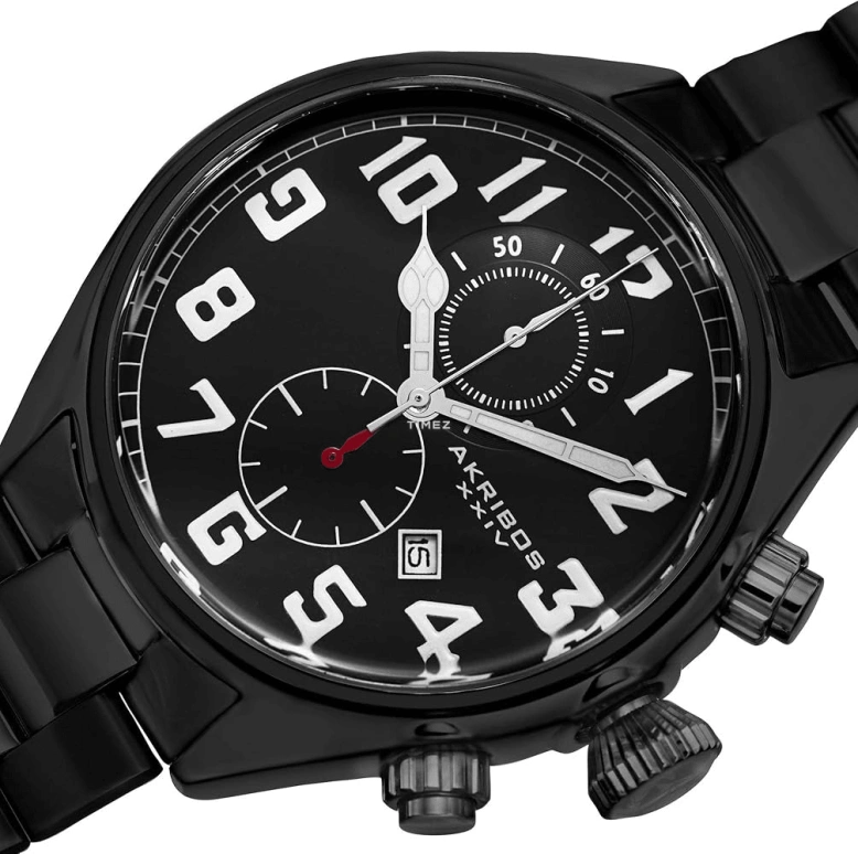 Akribos XXIV,Men’s Watches 47mm,47mm,Stainless Steel,Black,Quartz,Chronograph,Day,AK853BK