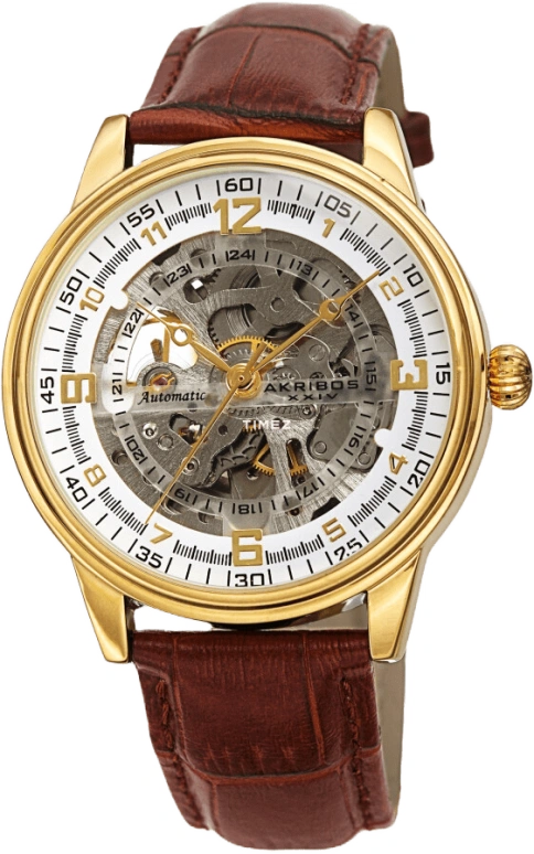 Akribos XXIV,Men’s Watches 41mm,41mm,Composite,White,Skeleton,Automatic,Hardlex,Round,AK1073YG