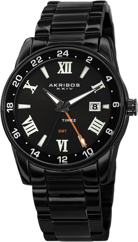 Akribos XXIV,Men’s Watches 41mm,41mm,Composite,Black,Quartz,Day,Dule Time,GMT,AK1055BK