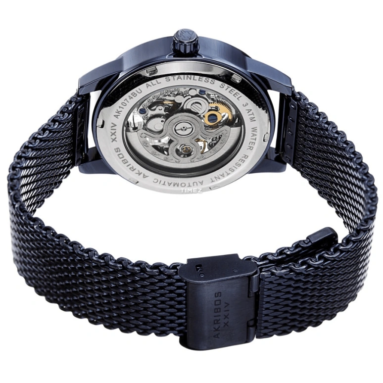 Akribos XXIV,Men’s Watches 41mm,41mm,Stainless Steel,Blue,Automatic,Hardlex,Round,AK1074BU