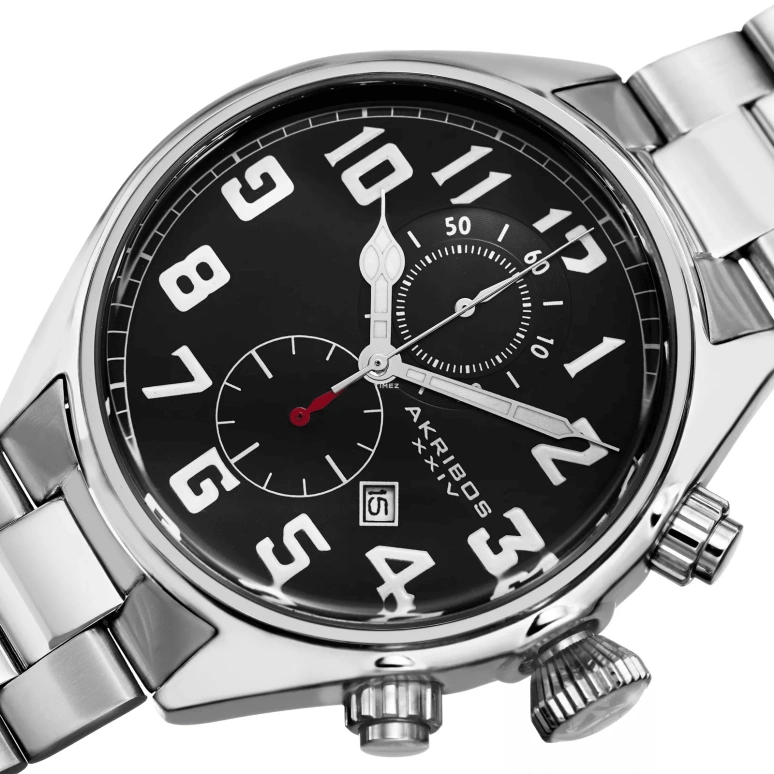 Akribos XXIV,Men’s Watches 47mm,47mm,Stainless Steel,Black,Quartz,Chronograph,Day,AK853SSB