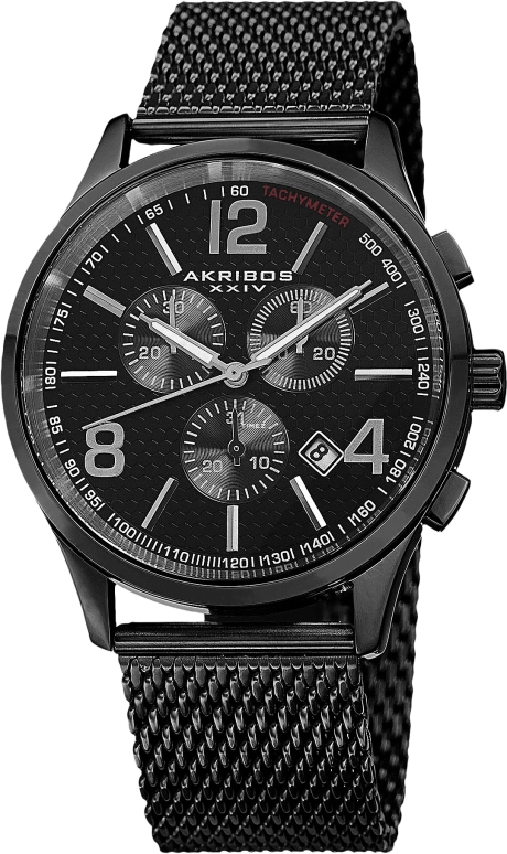 Akribos XXIV,Men’s Watches 42mm,42mm,Stainless Steel,Black,Quartz,Chronograph,Day,AK719BK