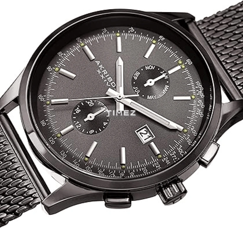 Akribos XXIV,Men’s Watches 42mm,42mm,Composite,Black,Quartz,Chronograph,Day,AK944GN