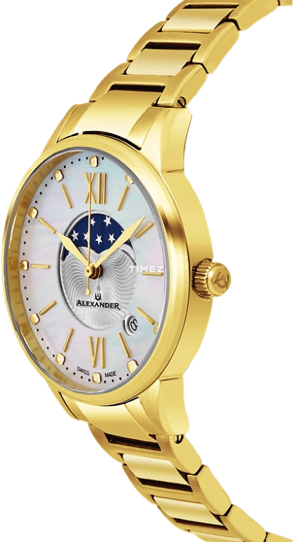 Alexander,WOMEN'S WATCHES 35mm,35mm,Stainless Steel,Silver,Quartz,Moonphase,Day,A204B,A204B-05