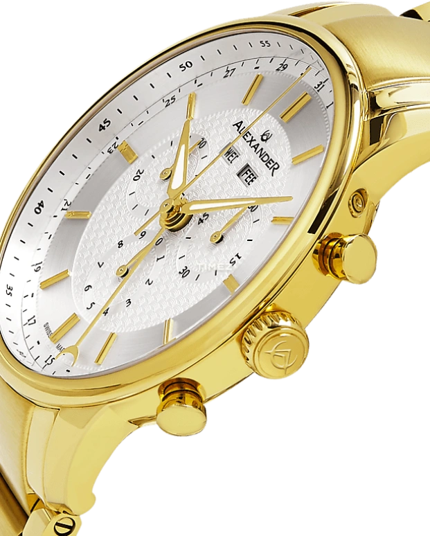 Alexander,MEN'S WATCHES 42mm,42mm,Stainless Steel,Silver White,Quartz,Chronograph,Month,Date,Day,Sapphire,Crystal Glass,Round,A101B,A101B-03