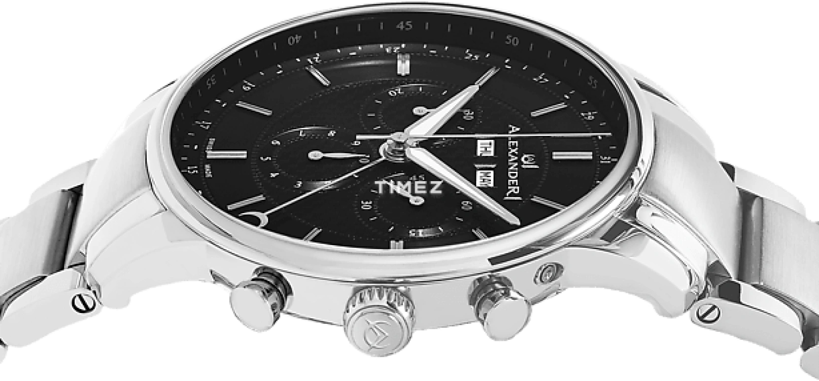 Alexander,MEN'S WATCHES 42mm,42mm,Stainless Steel,Black,Quartz,Chronograph,Month,Date,Day,Sapphire,Crystal Glass,Round,A101B,A101B-02
