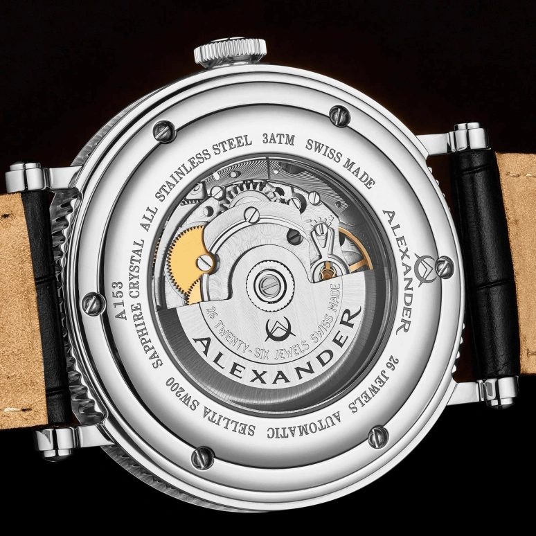 Alexander,MEN'S WATCHES 43mm,43mm,Stainless Steel,Black,Beige,Automatic,Day,Sapphire,Crystal Glass,A153,A153-04
