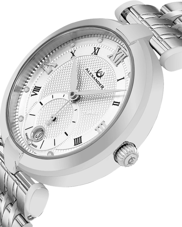 Alexander,WOMEN'S WATCHES 35mm,35mm,Stainless Steel,Silver,Quartz,Day,Sapphire,A202B,A202B-01