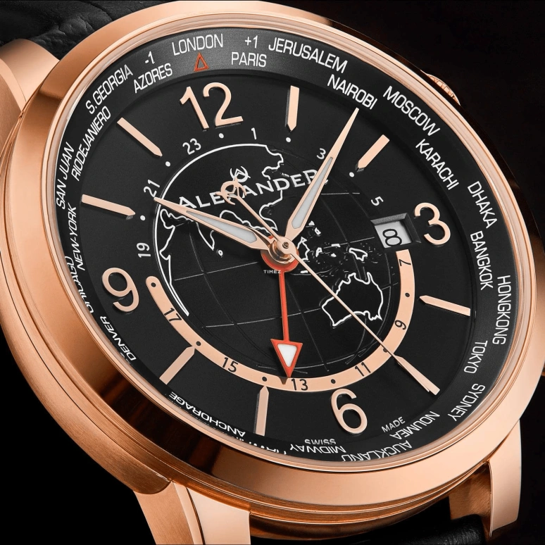 Alexander,MEN'S WATCHES 42mm,42mm,Stainless Steel,Black,Quartz,Day,World Time,A171A,A171A-03