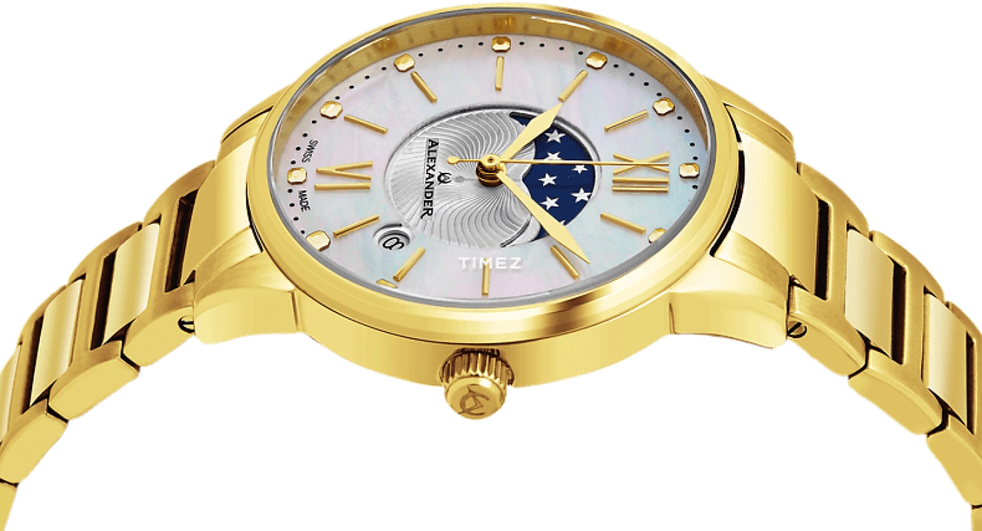 Alexander,WOMEN'S WATCHES 35mm,35mm,Stainless Steel,Silver,Quartz,Moonphase,Day,A204B,A204B-05