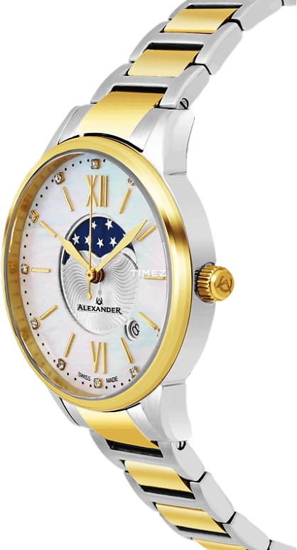Alexander,WOMEN'S WATCHES 35mm,35mm,Stainless Steel,Silver,Quartz,Moonphase,Day,AD204B,AD204B-04