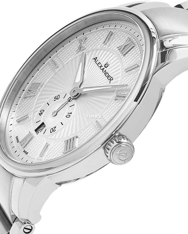 Alexander,MEN'S WATCHES 42mm,42mm,Stainless Steel,Silver White,Quartz,Day,Sapphire,Crystal Glass,A102B,A102B-01