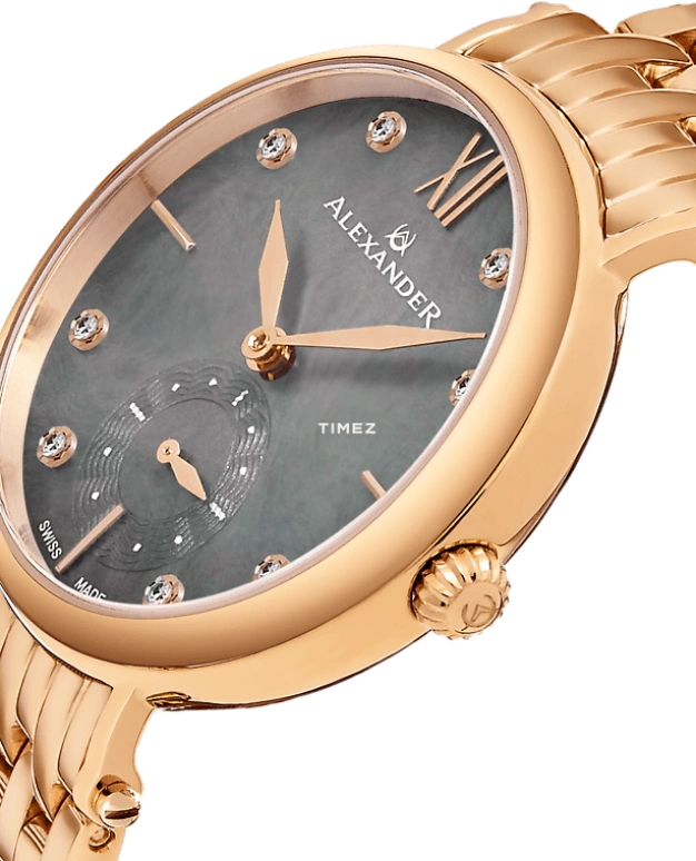 Alexander,WOMEN'S WATCHES 34mm,34mm,Stainless Steel,Black,Quartz,Sapphire,Round,AD201B,AD201B-04
