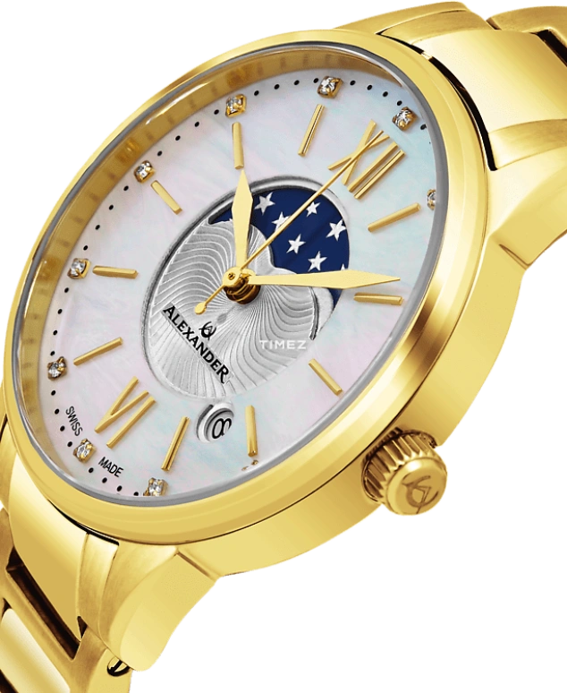 Alexander,WOMEN'S WATCHES 35mm,35mm,Stainless Steel,Silver,Quartz,Moonphase,Day,AD204B,AD204B-05