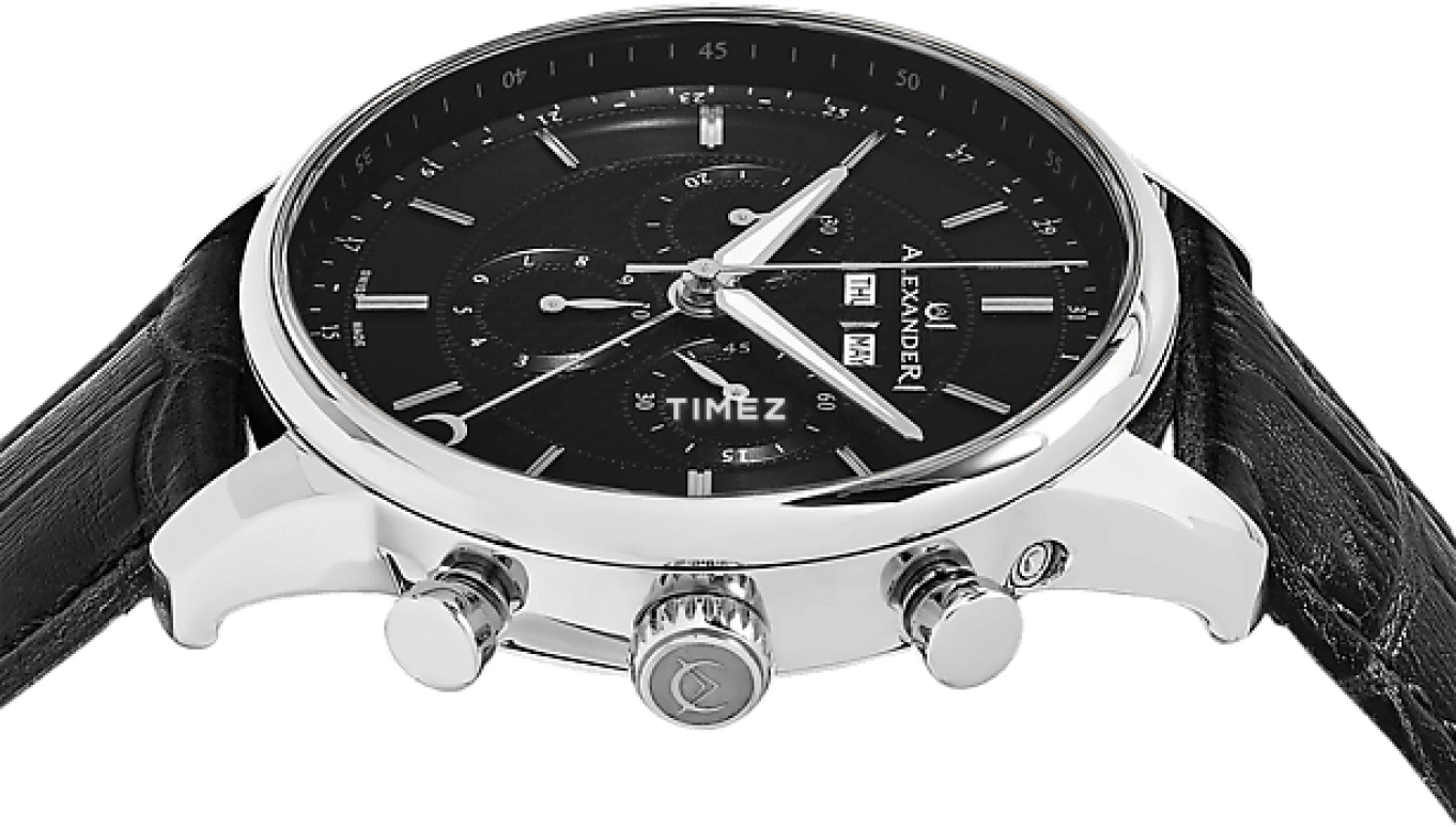 Alexander,MEN'S WATCHES 42mm,42mm,Stainless Steel,Black,Quartz,Chronograph,Month,Date,Day,Sapphire,Crystal Glass,Round,A101,A101-02