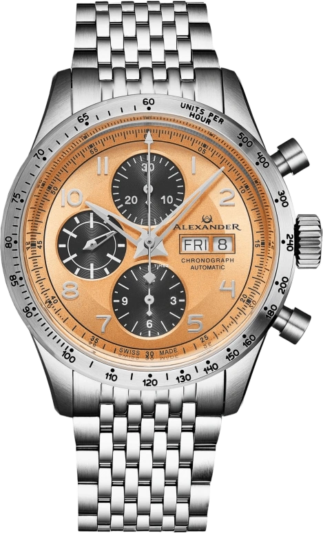 Alexander,MEN'S WATCHES 43mm,43mm,Stainless Steel,Salmon,Automatic,Chronograph,Date,Day,A450,A450-LE