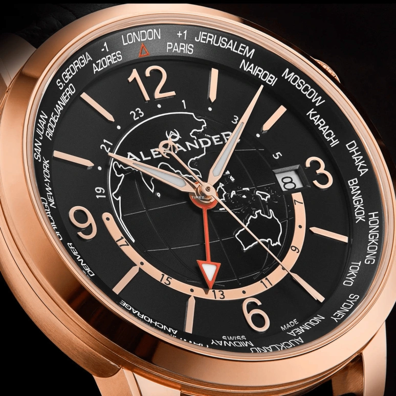 Alexander,MEN'S WATCHES 42mm,42mm,Stainless Steel,Black,Automatic,Day,World Time,A171B,A171B-03