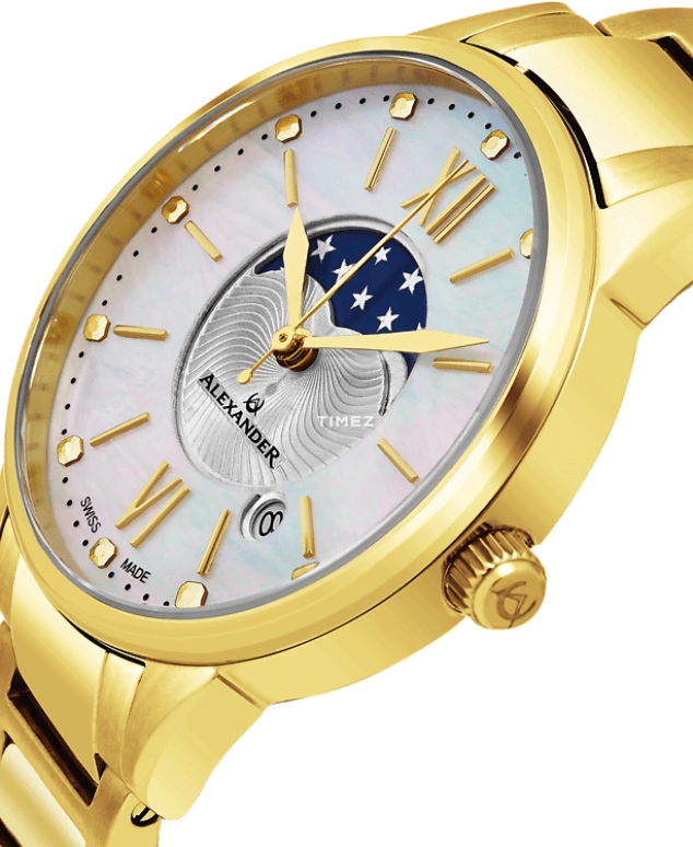 Alexander,WOMEN'S WATCHES 35mm,35mm,Stainless Steel,Silver,Quartz,Moonphase,Day,A204B,A204B-05