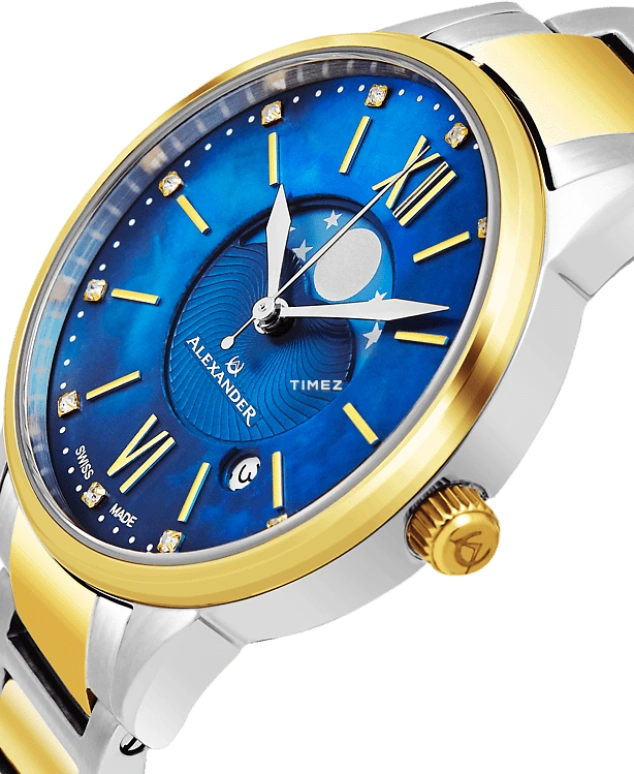 Alexander,WOMEN'S WATCHES 35mm,35mm,Stainless Steel,Blue,Quartz,Moonphase,Day,AD204B,AD204B-03