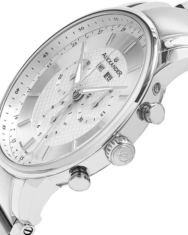 Alexander,MEN'S WATCHES 42mm,42mm,Stainless Steel,Silver,Quartz,Chronograph,Month,Date,Day,Sapphire,Crystal Glass,Round,A101B,A101B-01