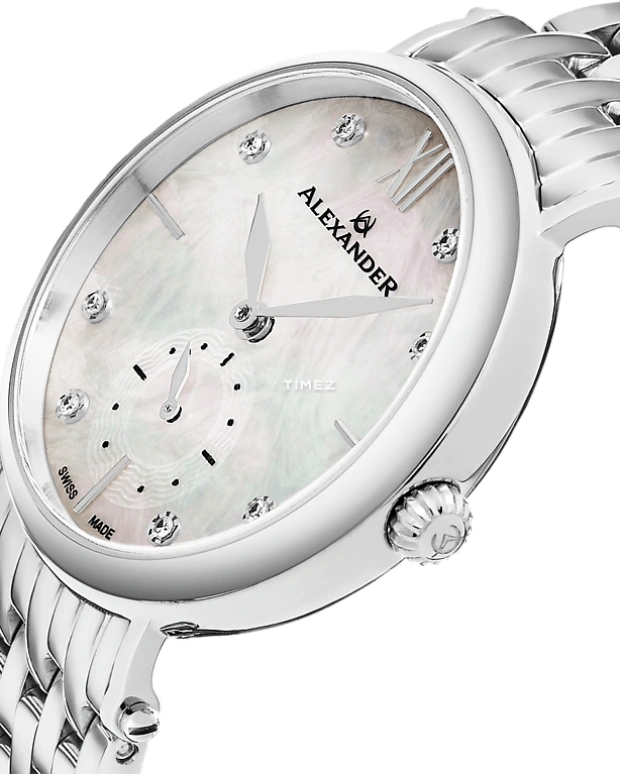 Alexander,WOMEN'S WATCHES 34mm,34mm,Stainless Steel,Silver,Quartz,Sapphire,Round,AD201B,AD201B-01
